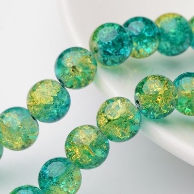 50 x 8mm Crackle Glass in Two Tone Lemon & Aqua Green 50 x 8mm Crackle Glass in Two Tone Lemon & Aqua Green