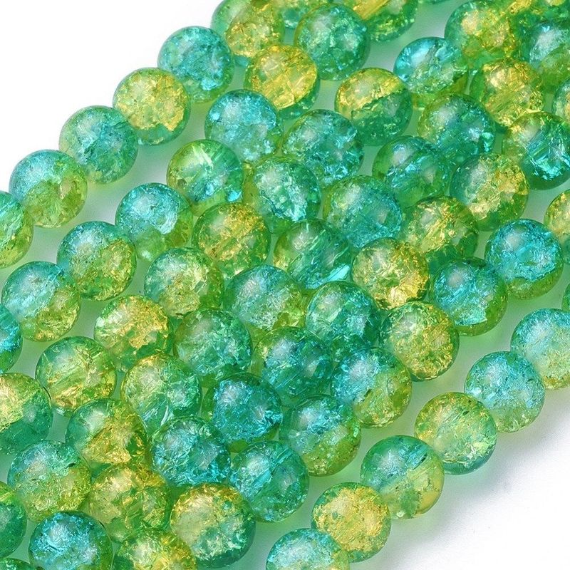 50 x 8mm Crackle Glass in Two Tone Lemon & Aqua Green