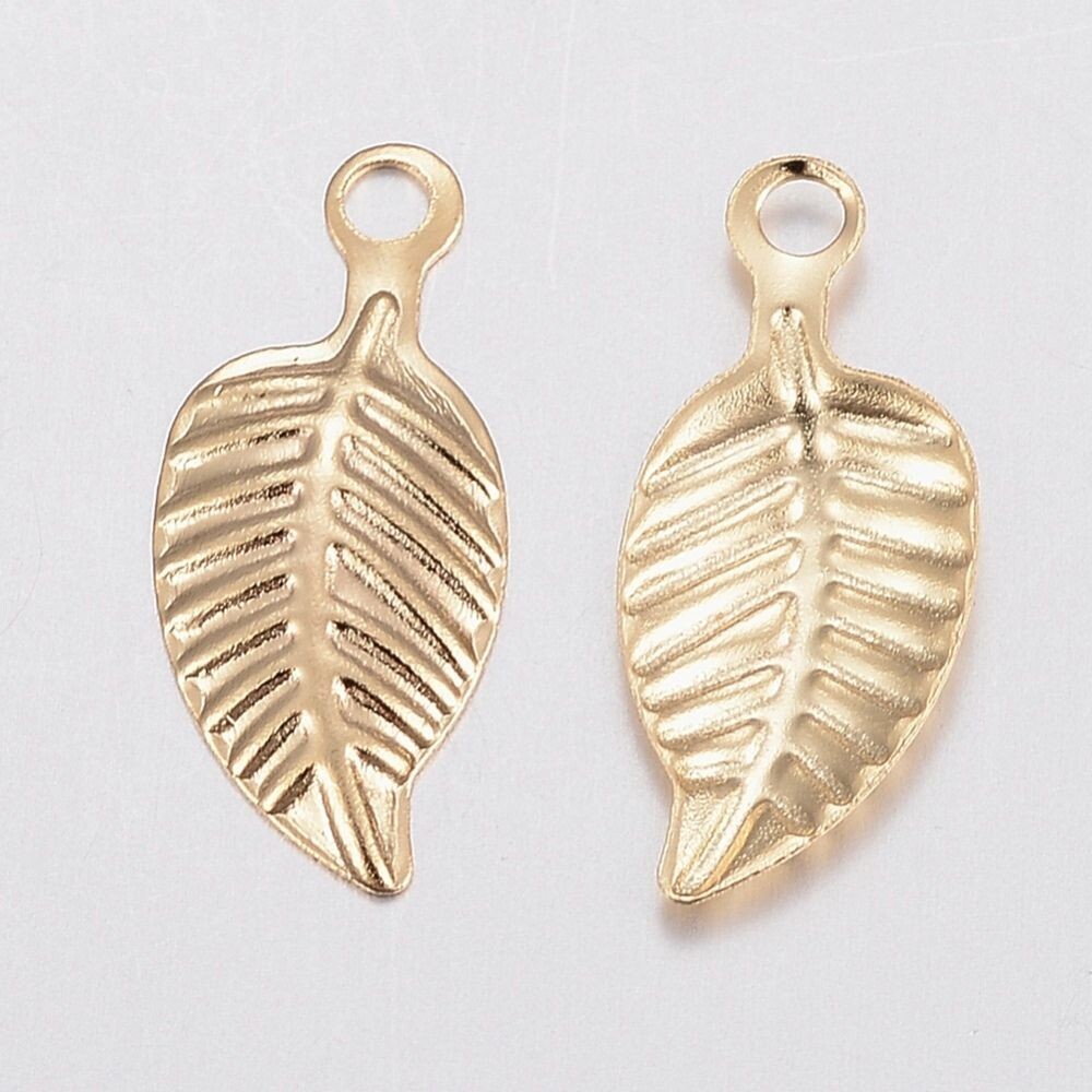 Stainless Steel Leaf Charm, Gold Plated, 15x6mm Stainless Steel Leaf Charm, Gold Plated, 15x6mm