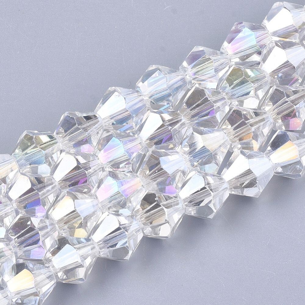 6mm AB Plated, Faceted Bicone Crystals in Clear 6mm AB Plated, Faceted Bicone Crystals in Clear