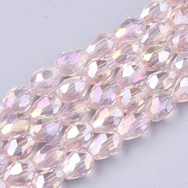 Electroplated Glass Teardrop Beads in Pink, 8x6mm Electroplated Glass Teardrop Beads in Pink, 8x6mm