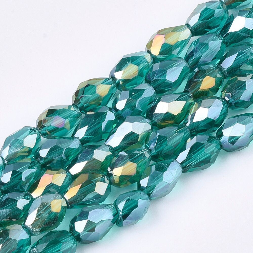 Electroplated Glass Teardrop Beads in Green, 8x6mm Electroplated Glass Teardrop Beads in Green, 8x6mm