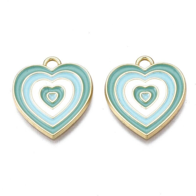 Enamel & Light Gold Heart Charm in Mint Green, 20x18mm