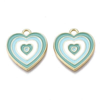 Enamel & Light Gold Heart Charm in Mint Green, 20x18mm