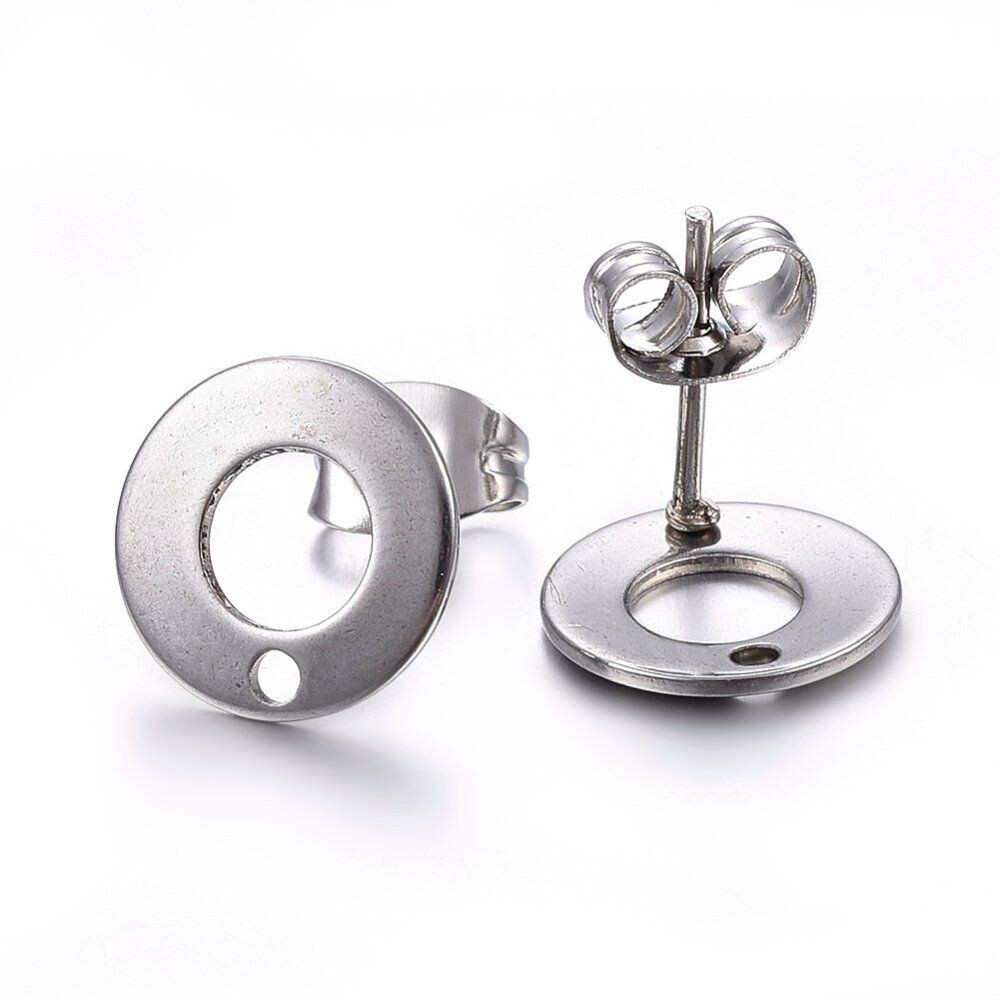 10 x Stainless Steel Earring Posts with Hole and Backs, 13x10mm 10 x Stainless Steel Earring Posts with Hole and Backs, 13x10mm