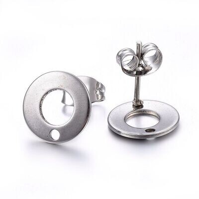 10 x Stainless Steel Earring Posts with Hole and Backs, 13x10mm