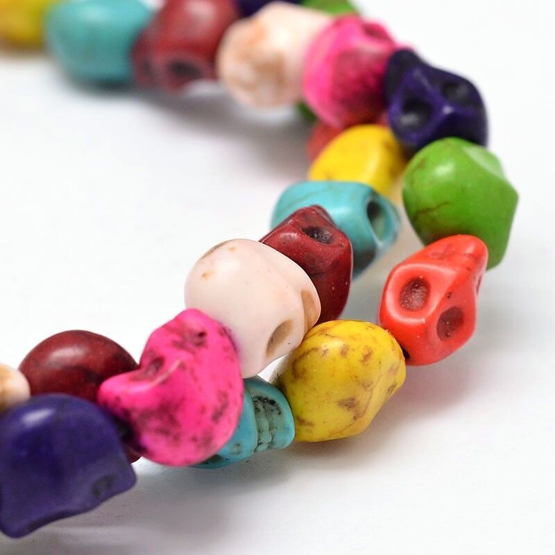 Howlite Halloween Skull Beads in Mixed Colours, 10x8x10mm, 1 Strand