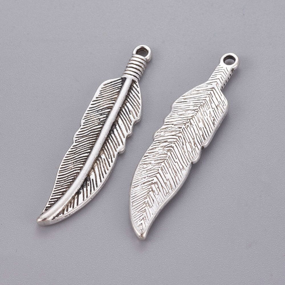 Antique Silver Feather Pendant, 45x10mm Antique Silver Feather Pendant, 45x10mm