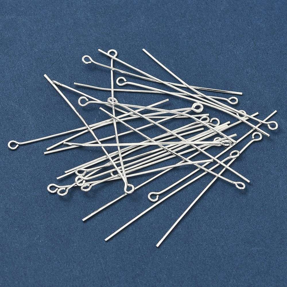 50 x Silver Plated Eye Pins 50mm x 0.7mm