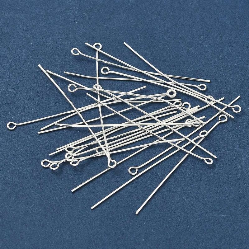 50 x Silver Plated Eye Pins 50mm x 0.7mm