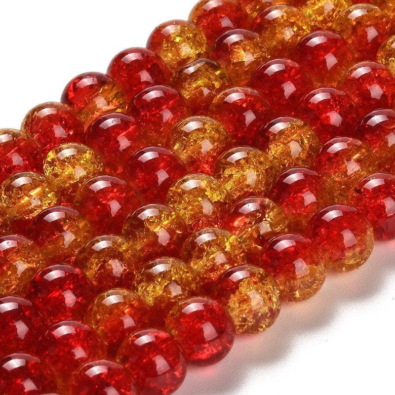 25 x 10mm Crackle Glass in Two Tone Red and Gold