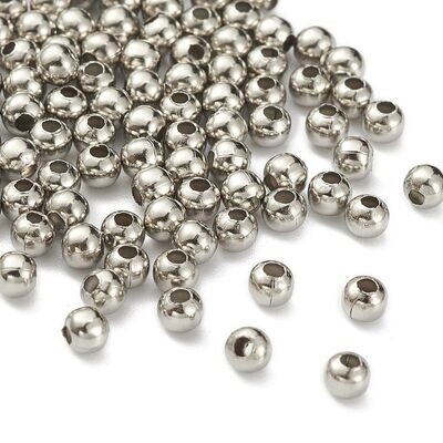 100 x Stainless Steel Beads, 3mm, 100 x Stainless Steel Beads, 3mm,
