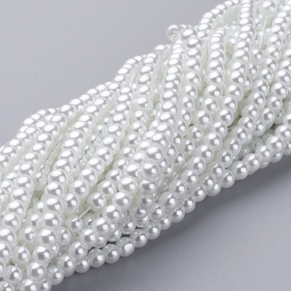 4mm Glass Pearls in White, 1 Strand 4mm Glass Pearls in White, 1 Strand