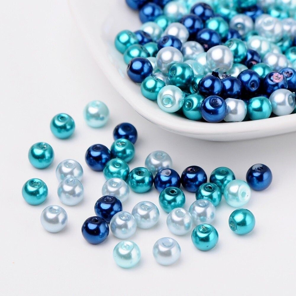 200 x 6mm Glass Pearls, Mixed Blues 200 x 6mm Glass Pearls, Mixed Blues