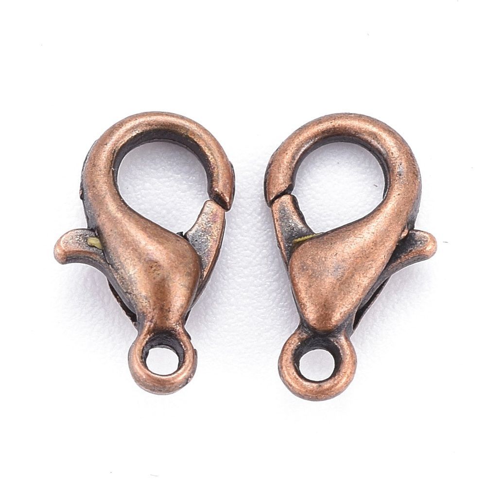 10 x Antique Copper Plated Lobster Clasps & Split Rings, 10x6mm