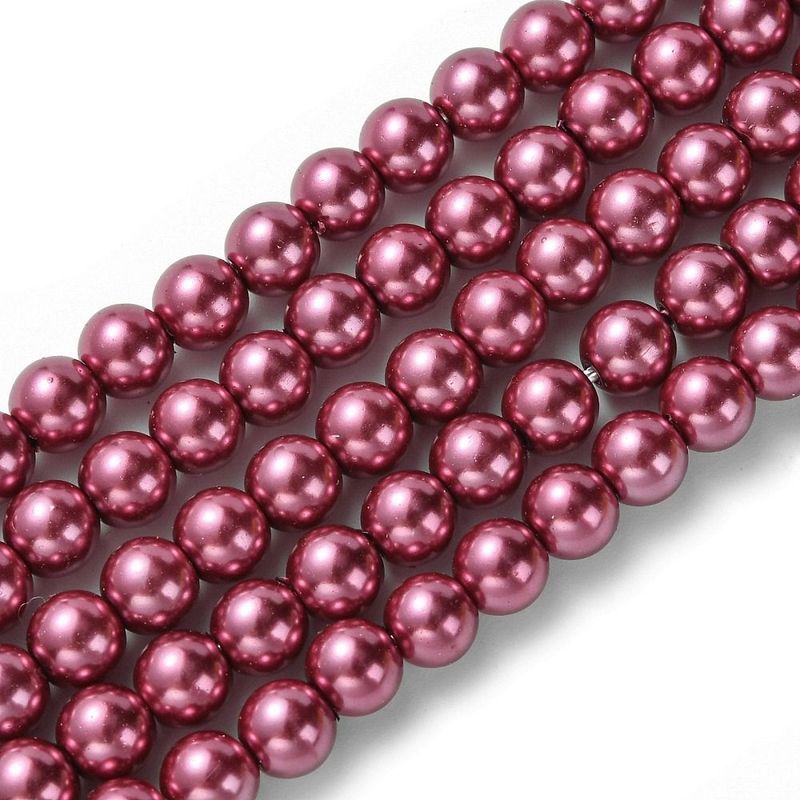 6mm Glass Pearls in Dark Rose Pink, 1 Strand
