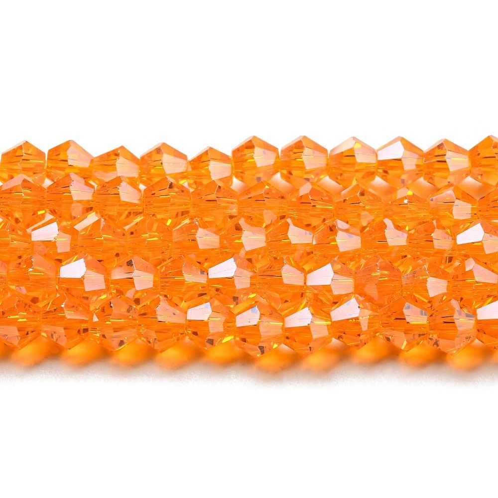 6mm Electroplated, Faceted Bicone Pearl Lustre Crystals in Orange