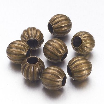 50 x Antique Bronze Plated Corrugated Beads, 6mm