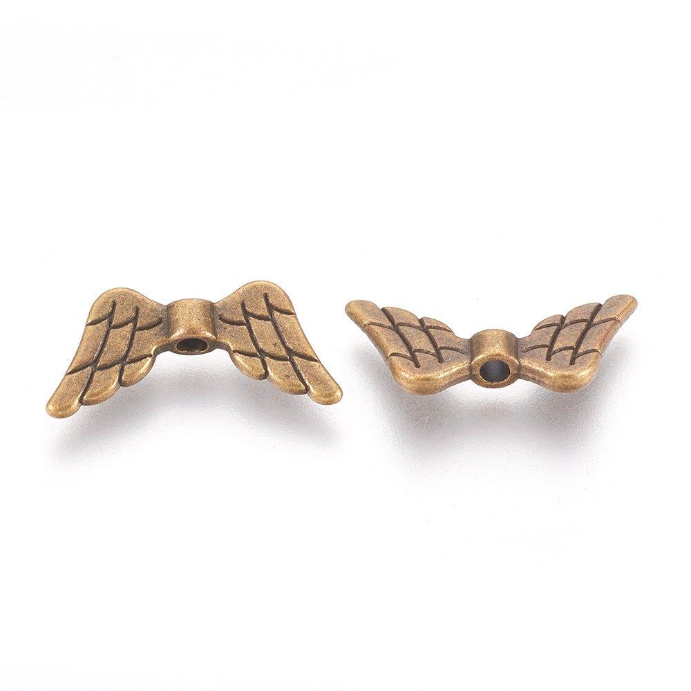 10 x Antique Bronze Plated Wing Beads, 19x9x3mm