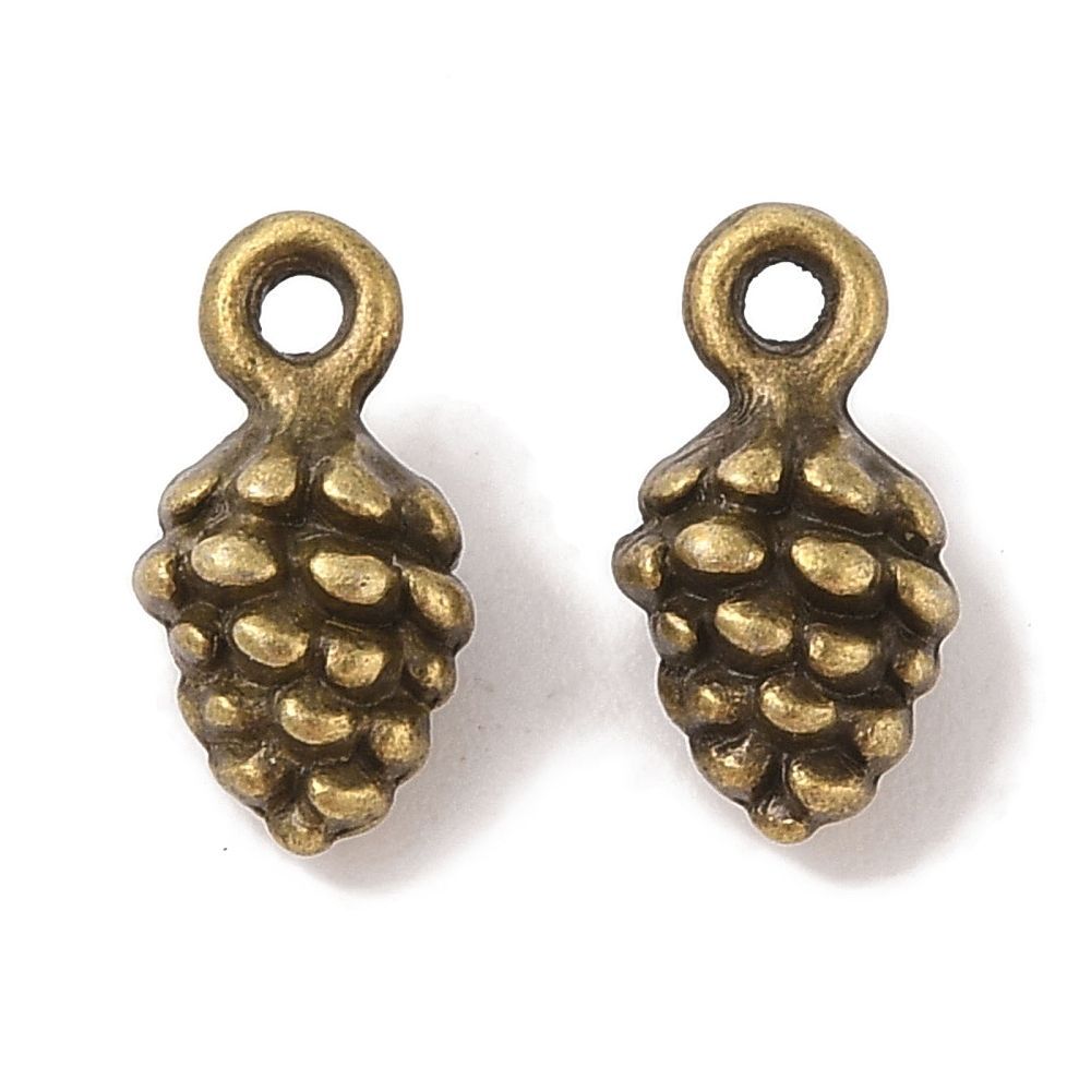 Antique Bronze Plated Tibetan Style Pine Cone Charm, 13x7mm