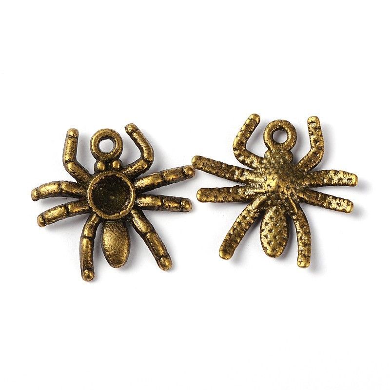 Antique Bronze Plated Tibetan Style Spider Charm, 15mm