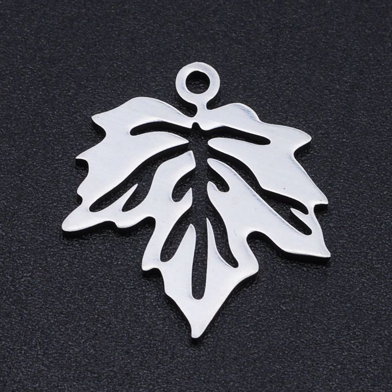 Stainless Steel Maple Leaf Charm/Pendant, 19x17mm Stainless Steel Maple Leaf Charm/Pendant, 19x17mm