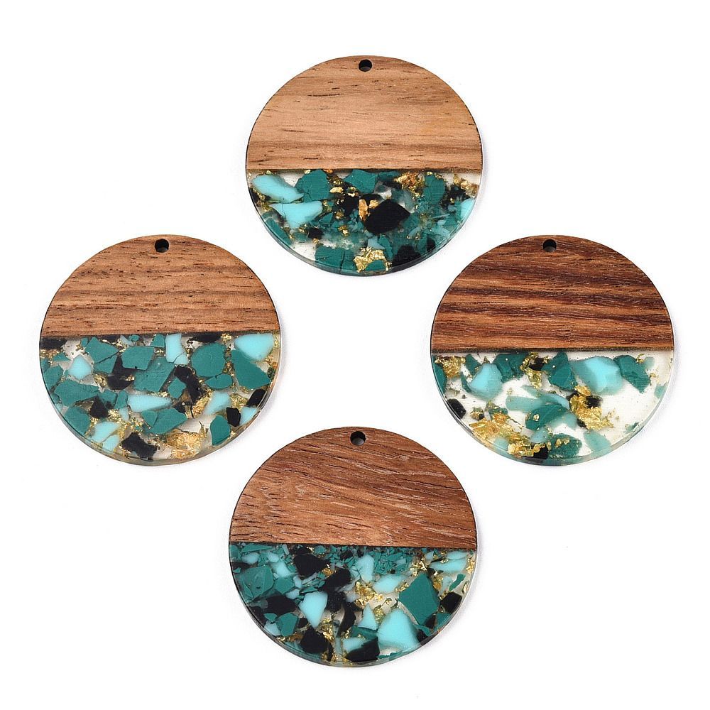 Resin & Wood Pendant, 38x3mm, Sea Green Mix Resin & Wood Pendant, 38x3mm, Sea Green Mix