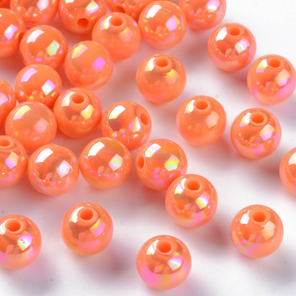 30 x AB Plated Orange Acrylic Beads, 10mm 30 x AB Plated Orange Acrylic Beads, 10mm