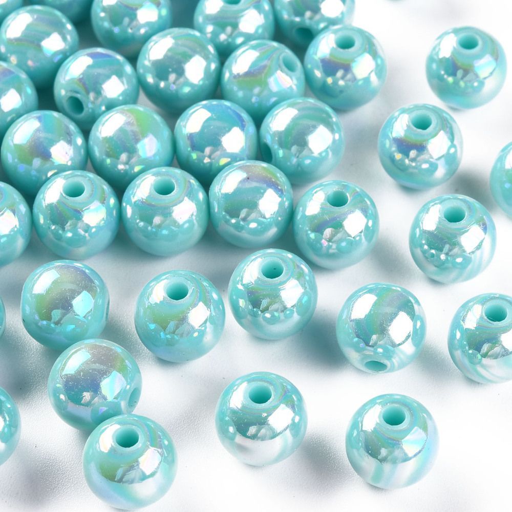 30 x AB Plated Light Turquoise Acrylic Beads, 10mm 30 x AB Plated Light Turquoise Acrylic Beads, 10mm