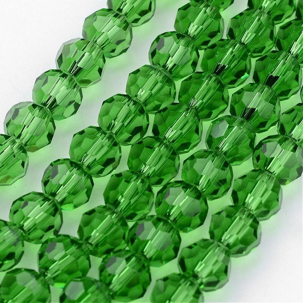 6mm Faceted Crystal Glass Beads in Green, 1 Strand 6mm Faceted Crystal Glass Beads in Green, 1 Strand