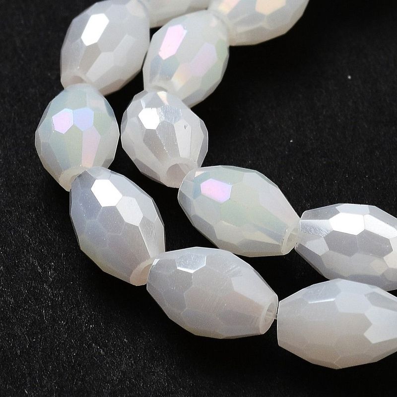 8x6mm Electroplated Faceted Glass Rice Beads in White