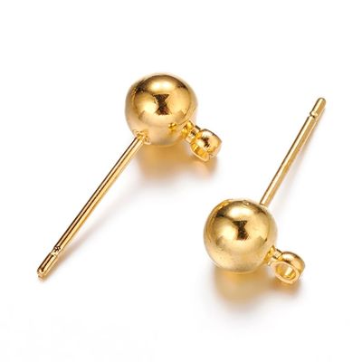 10 x Gold Ear Studs with Loop and Backs, 5mm
