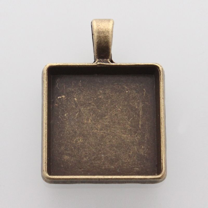 Antique Bronze Plated Bezel Pendant, Square, 32x24mm