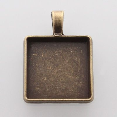 Antique Bronze Plated Bezel Pendant, Square, 32x24mm