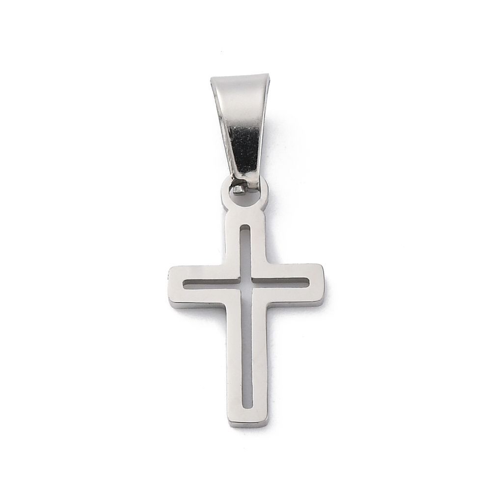 Stainless Steel Cross Pendant with Bail, 18x10mm
