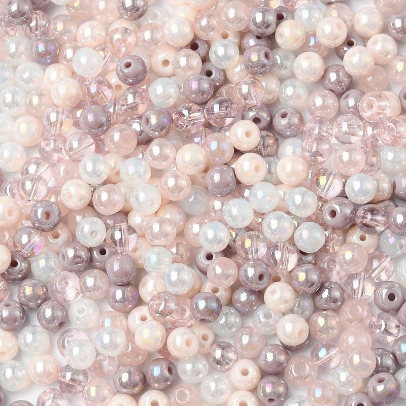 100 x Glass Beads, Mixed Pink/Mauve, 4mm
