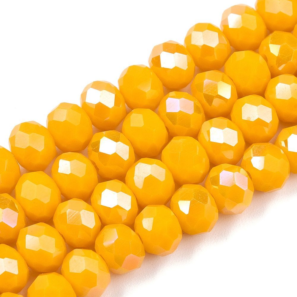 6x5mm Electroplated Faceted Glass Rondelles in Orange/Yellow, 1 Strand 6x5mm Electroplated Faceted Glass Rondelles in Orange/Yellow, 1 Strand