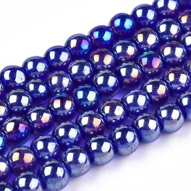 Electroplated Glass Beads in Royal Blue with AB Finish, 6mm, 1 Strand