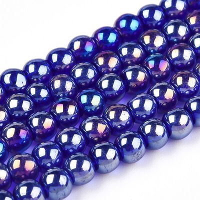 Electroplated Glass Beads in Royal Blue with AB Finish, 6mm, 1 Strand
