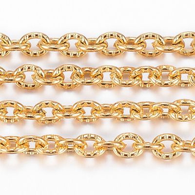 Stainless Steel Gold Plated Textured Cable Chain, 3x2.4x0.6mm, 1 Metre