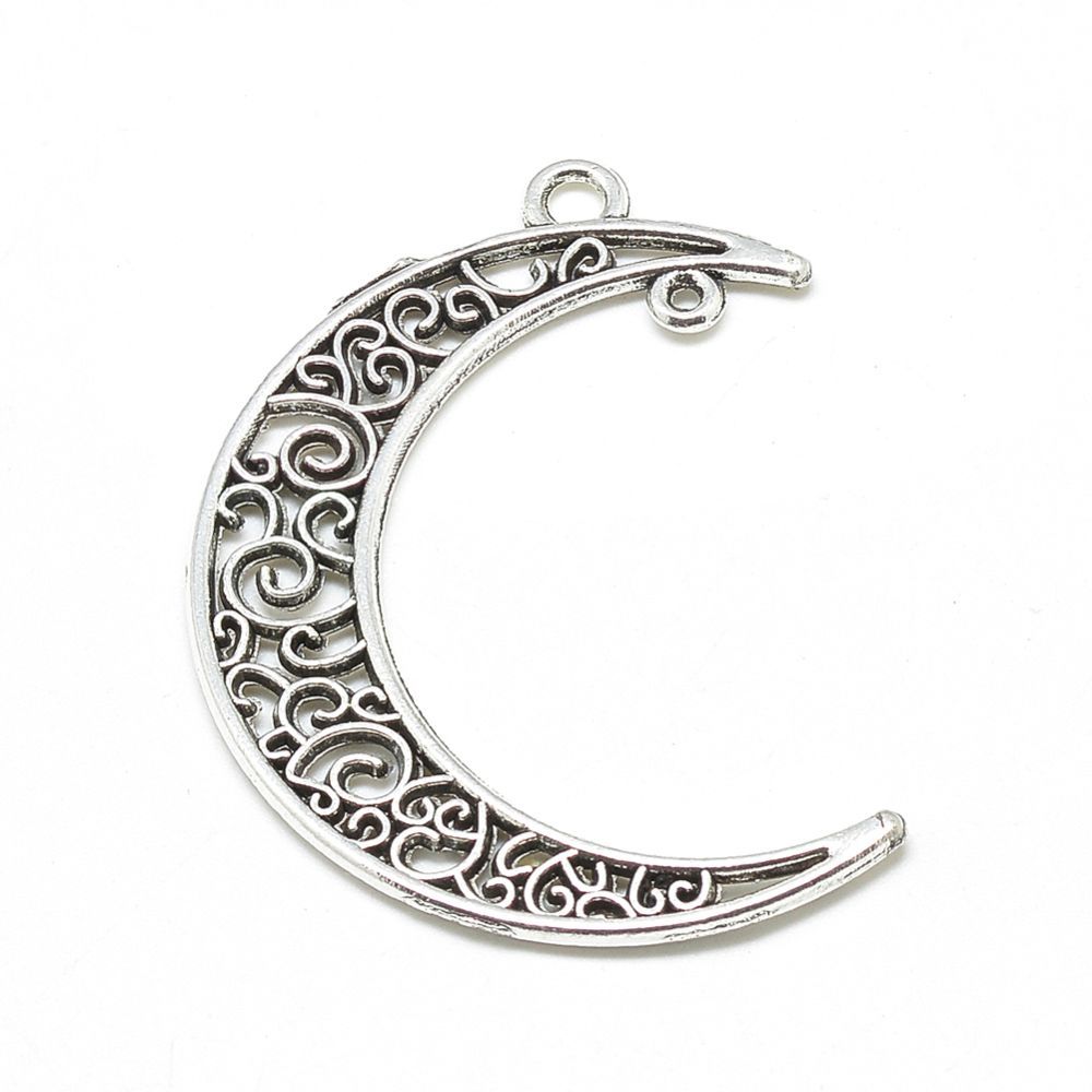 Antique Silver Crescent Moon Pendant/Connector, 40x29mm Antique Silver Crescent Moon Pendant/Connector, 40x29mm