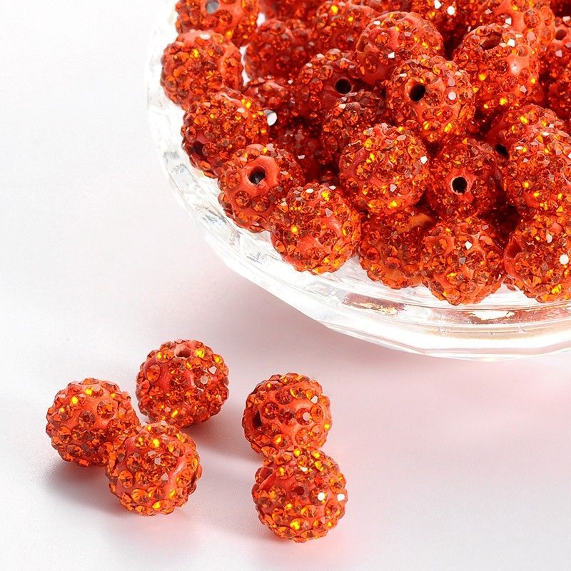 10 x Orange Shamballa Beads, 10mm 10 x Orange Shamballa Beads, 10mm