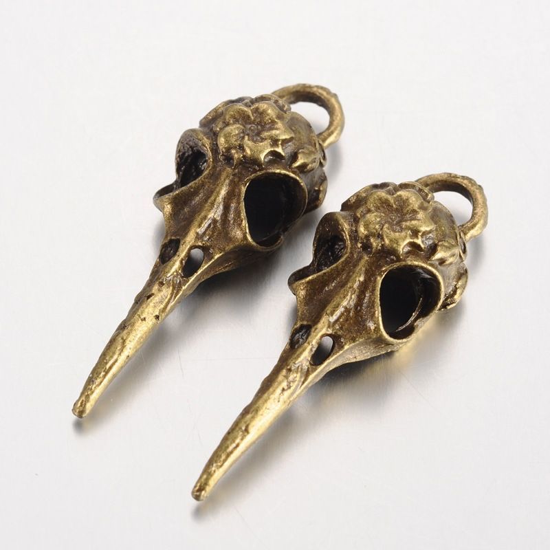 Antique Bronze Plated Raven Skull Pendants, 42x12x8mm
