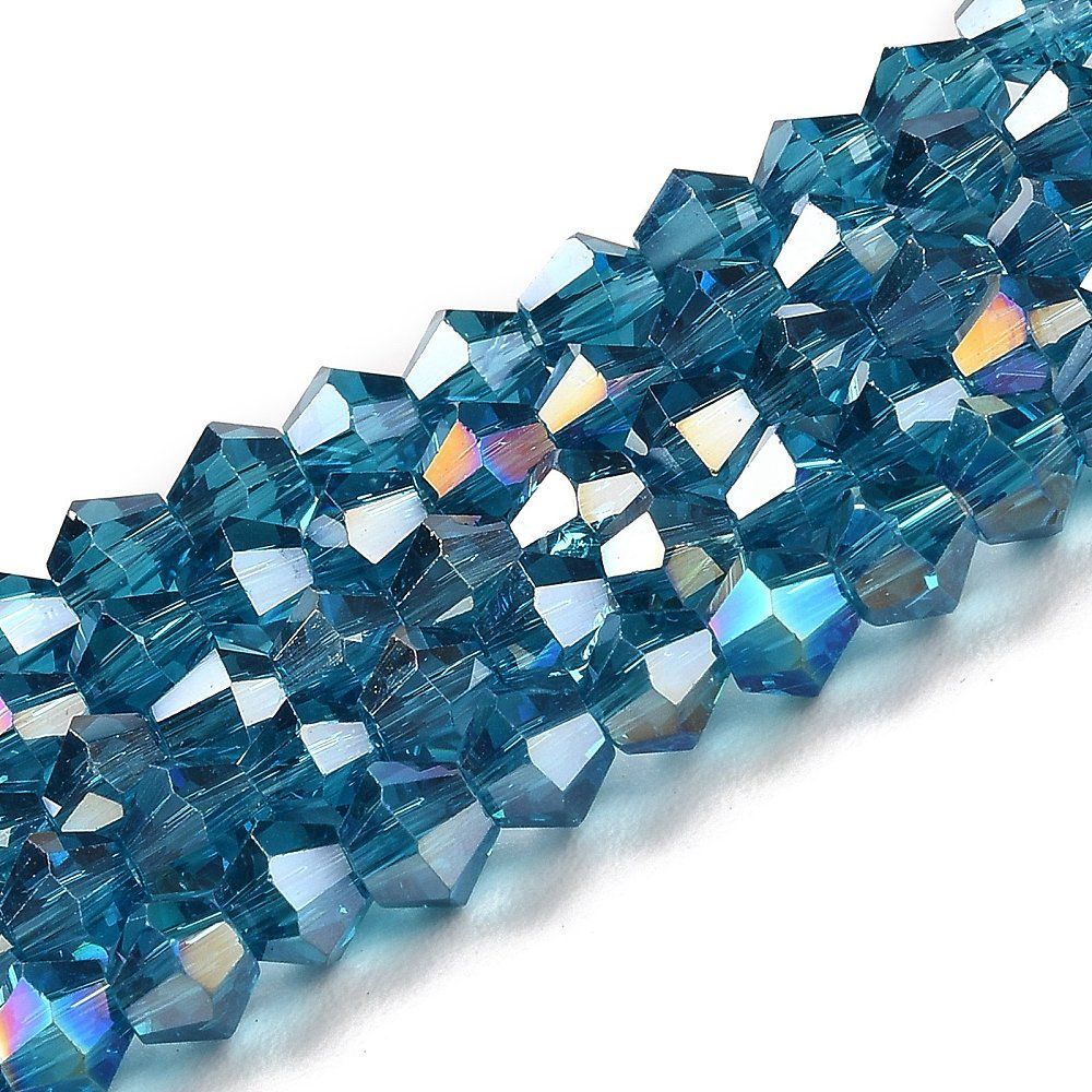 4mm AB Plated Bicone Crystals in Teal