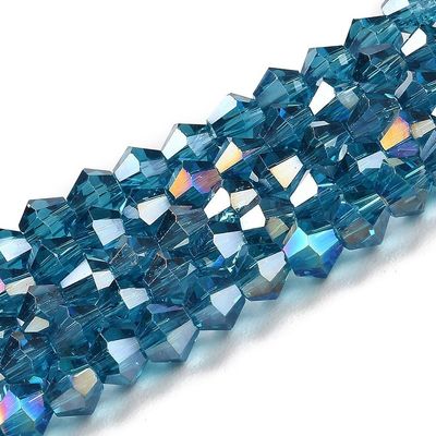 4mm AB Plated Bicone Crystals in Teal
