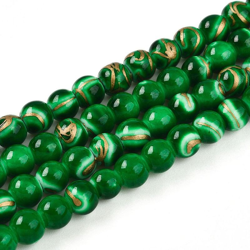 100 x Painted Glass Beads, Forest Green, 6mm