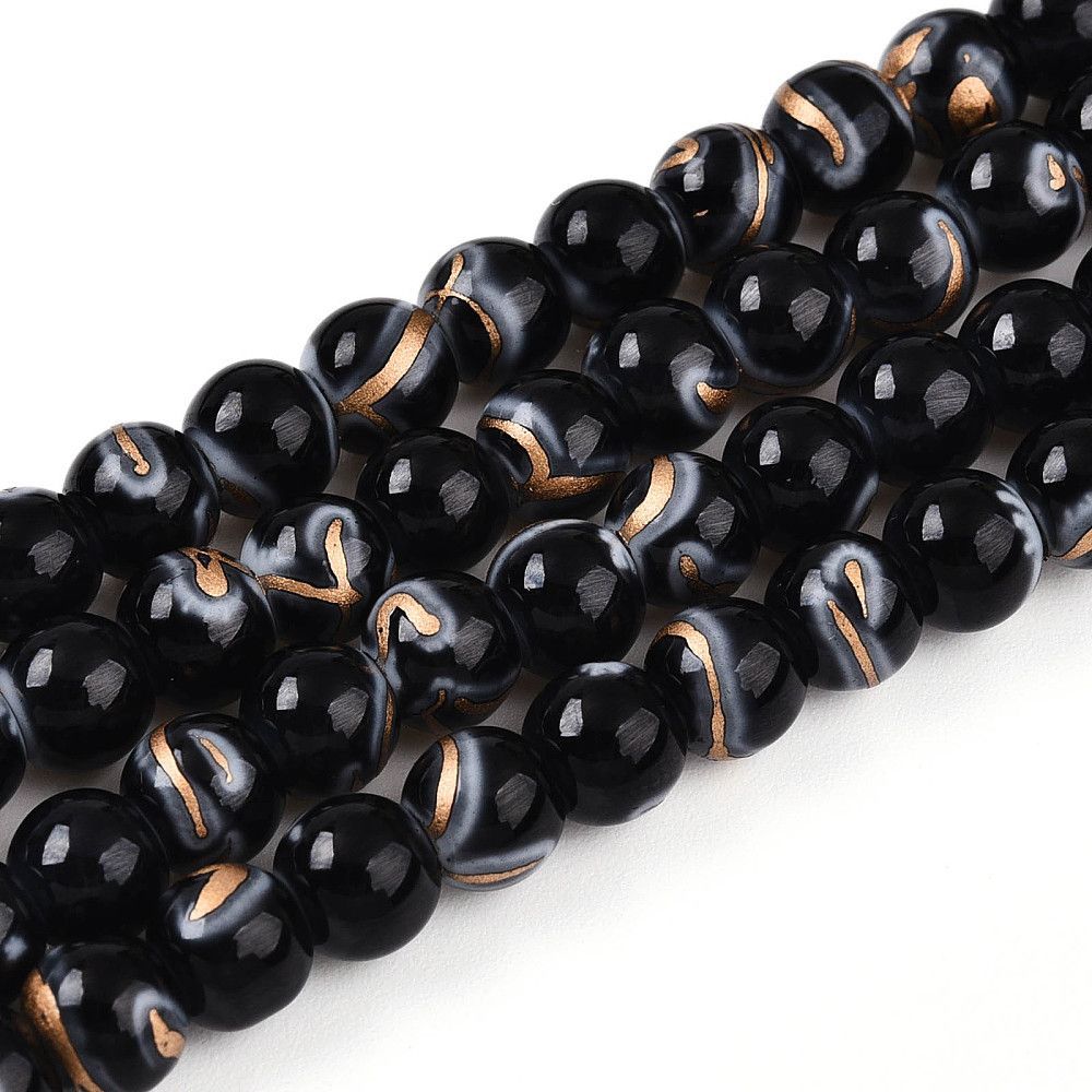 100 x Painted Glass Beads, Black & Gold, 6mm 100 x Painted Glass Beads, Black & Gold, 6mm