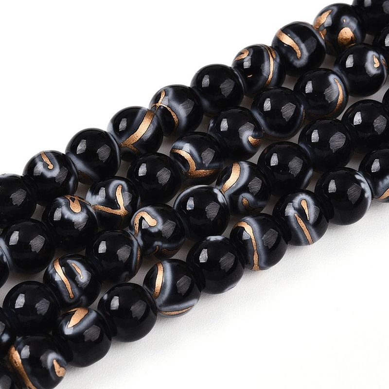 100 x Painted Glass Beads, Black & Gold, 6mm 100 x Painted Glass Beads, Black & Gold, 6mm