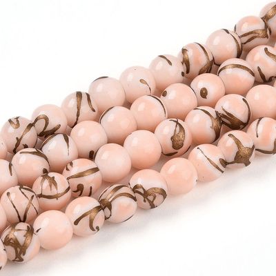 100 x Painted Glass Beads, Peach & Gold, 6mm 100 x Painted Glass Beads, Peach & Gold, 6mm
