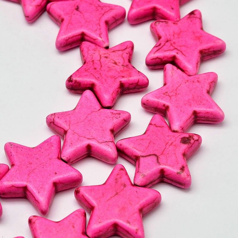 Howlite Star Beads in Pink, 12x12x5mm, 1 Strand Howlite Star Beads in Pink, 12x12x5mm, 1 Strand